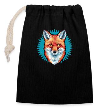 Renard - Illustration - Sac cadeau en coton avec cordon (14 x 20 cm) - noir - Devant