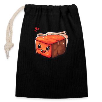 Bacon kawaii sucré au visage souriant - Sac cadeau en coton avec cordon (14 x 20 cm) - noir - Devant
