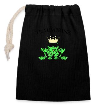 Prince Charmant Grenouille Roi - Sac cadeau en coton avec cordon (14 x 20 cm) - noir - Devant