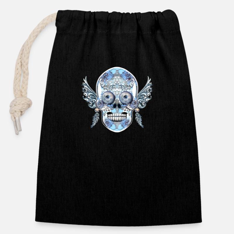 Crâne 12 - Sac cadeau en coton avec cordon (14 x 20 cm) - noir