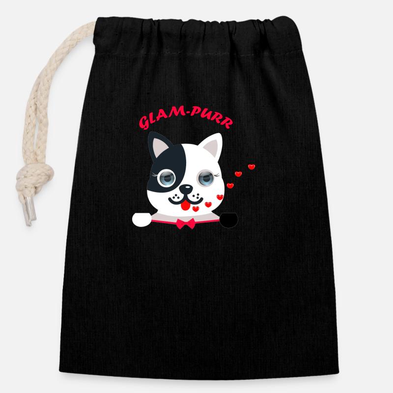 Cat- glampurr - Verschließbarer Geschenkbeutel aus Baumwolle (14x20cm) - Schwarz