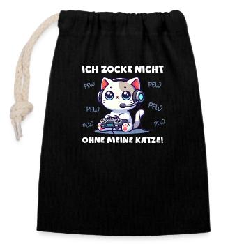 Ich Zocke Nicht Ohne Meine Katze Gamer Pew Pew - Verschließbarer Geschenkbeutel aus Baumwolle (14x20cm) - Schwarz - Vorne