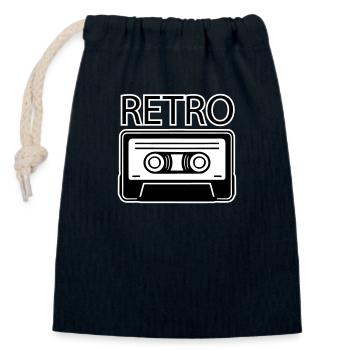 Cassette Oldschool - Design RÉTRO - Sac cadeau en coton avec cordon (14 x 20 cm) - bleu marine - Devant
