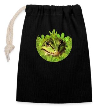 Frosch König Prinz Laubfrosch - Verschließbarer Geschenkbeutel aus Baumwolle (14x20cm) - Schwarz - Vorne