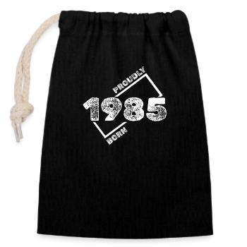 Born in 1985 - Closable cotton gift bag (14x20cm) - black - Front