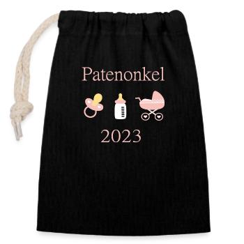 Patenonkel 2023 Geburt Mädchen Taufe - Verschließbarer Geschenkbeutel aus Baumwolle (14x20cm) - Schwarz - Vorne
