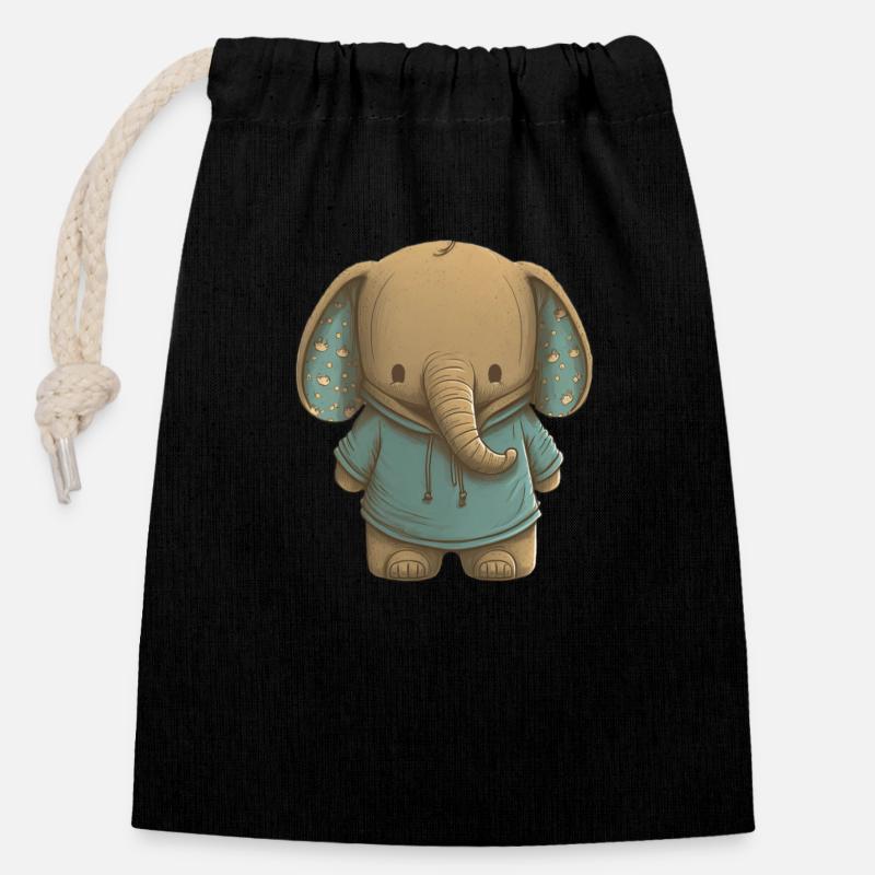 Süßer Elefant mit grünem Pullover für Kinder - Verschließbarer Geschenkbeutel aus Baumwolle (14x20cm) - Schwarz
