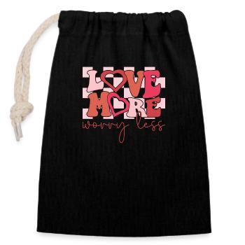 Love More Worry Less Design - Sac cadeau en coton avec cordon (14 x 20 cm) - noir - Devant