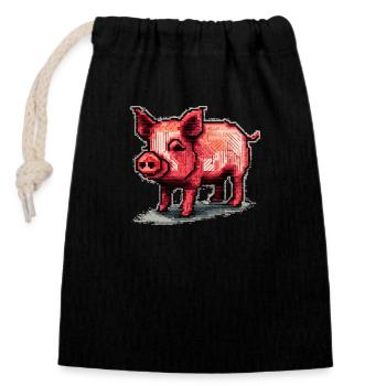 Sale un cochon rétro 8 bits fait de pixels - Sac cadeau en coton avec cordon (14 x 20 cm) - noir - Devant