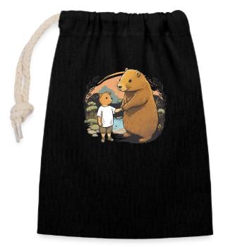 Capybara Fête des mères et des enfants - Sac cadeau en coton avec cordon (14 x 20 cm) - noir - Devant
