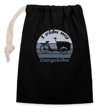 Vélo cargo, vélo cargo, âne, « i ride » - Sac cadeau en coton avec cordon (14 x 20 cm) - noir - Devant