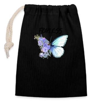 imaginatively drawn butterfly, Fearless - Closable cotton gift bag (14x20cm) - black - Front
