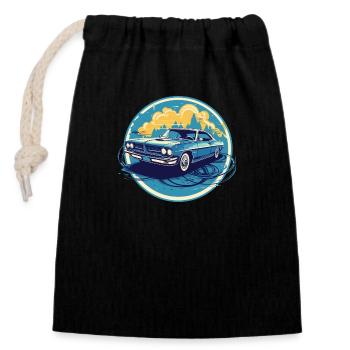 Voiture classique américaine vintage bleue - Sac cadeau en coton avec cordon (14 x 20 cm) - noir - Devant