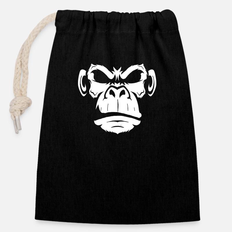 Monkey - Closable cotton gift bag (14x20cm) - black