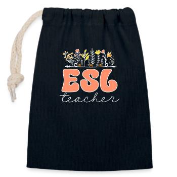 Teacher English Second Language Foreign Language - Closable cotton gift bag (14x20cm) - navy - Front