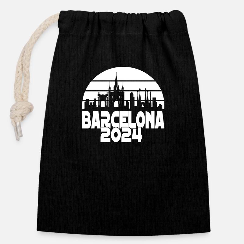 Barcelona 2024 - Verschließbarer Geschenkbeutel aus Baumwolle (14x20cm) - Schwarz