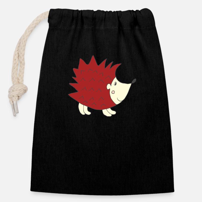 Hedgehog Red - Closable cotton gift bag (14x20cm) - black