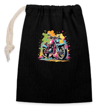 moto - motard - graffiti - Sac cadeau en coton avec cordon (14 x 20 cm) - noir - Devant