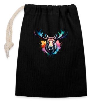Moose Cool in the Forest, Colorful Design, Watercolor - Closable cotton gift bag (14x20cm) - black - Front