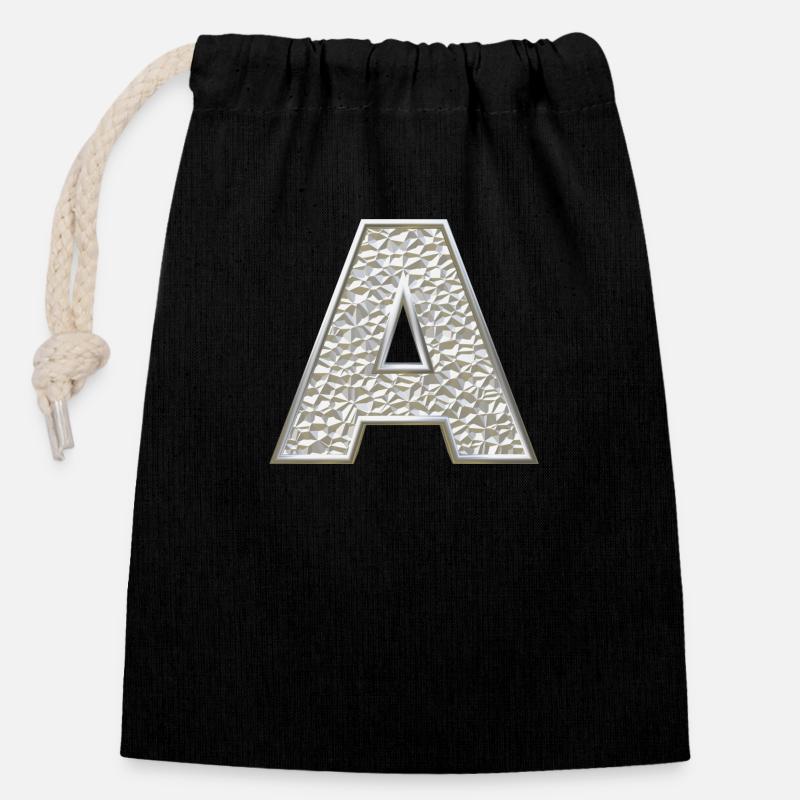 A, lettre, lettre A, initiale, initiale A, monogramme, - Sac cadeau en coton avec cordon (14 x 20 cm) - noir