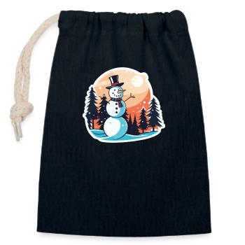 Dessin de Noël bonhomme de neige - Sac cadeau en coton avec cordon (14 x 20 cm) - bleu marine - Devant