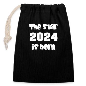L’étoile 2024 est née – lettrage blanc avec bordure - Sac cadeau en coton avec cordon (14 x 20 cm) - noir - Devant