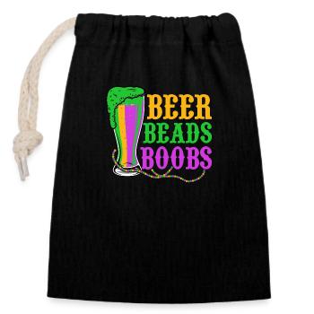 Beer Beads Boobs Carnival Mardi Gras - Verschließbarer Geschenkbeutel aus Baumwolle (14x20cm) - Schwarz - Vorne