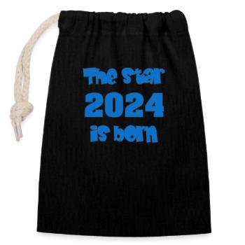 Naissance 2024 - Cadeau - L’étoile 2024 est née - Sac cadeau en coton avec cordon (14 x 20 cm) - noir - Devant