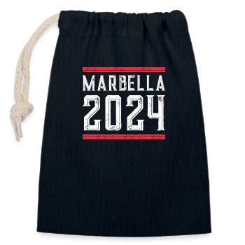Jours fériés Marbella 2024 - Sac cadeau en coton avec cordon (14 x 20 cm) - bleu marine - Devant