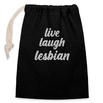 Live Laugh Lesbian - LGBTQIA+ sur le thème du léopard - Sac cadeau en coton avec cordon (14 x 20 cm) - noir - Devant