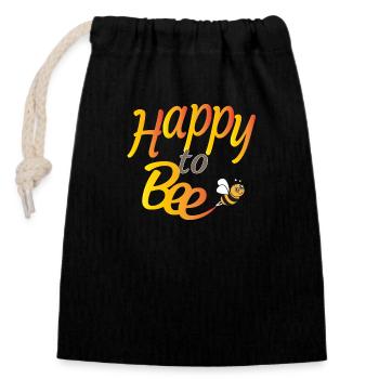 To be happy - Closable cotton gift bag (14x20cm) - black - Front