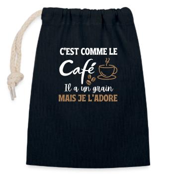 C'est comme le café il a un grain mais je l'adore - Sac cadeau en coton avec cordon (14 x 20 cm) - bleu marine - Devant