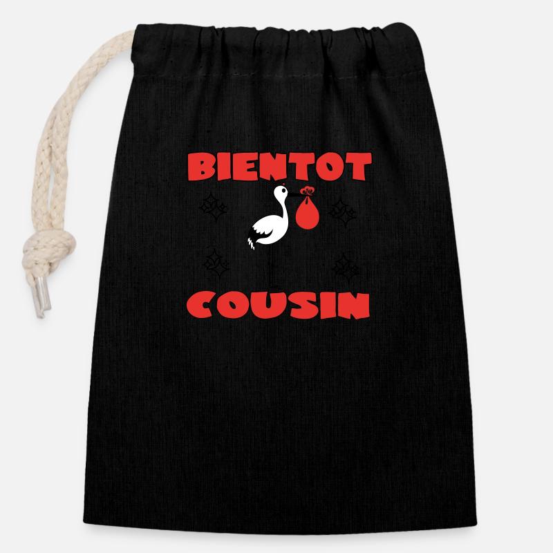 SOON COUSIN - Closable cotton gift bag (14x20cm) - black