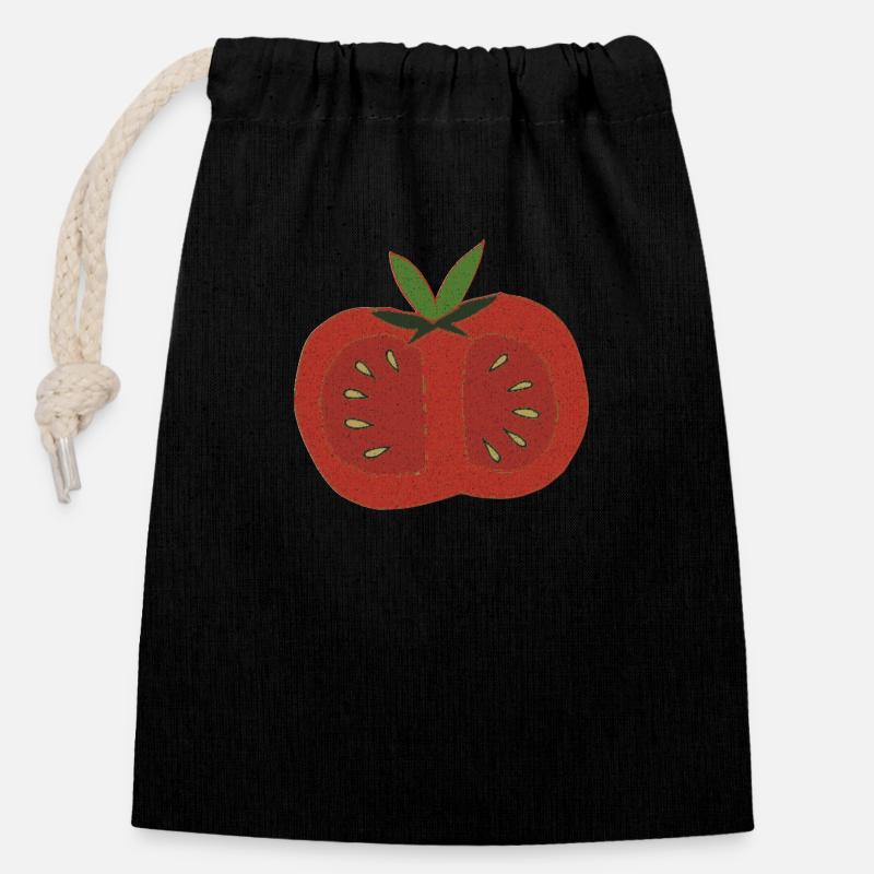 Tissu de tomate - Sac cadeau en coton avec cordon (14 x 20 cm) - noir