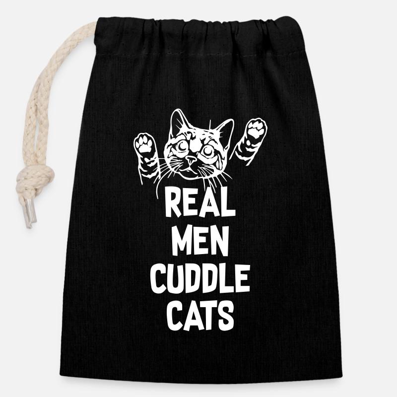 Real Man Cuddle Cats - Closable cotton gift bag (14x20cm) - black
