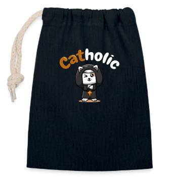 Catholic Cat Tshirt Funny Gift - Closable cotton gift bag (14x20cm) - navy - Front