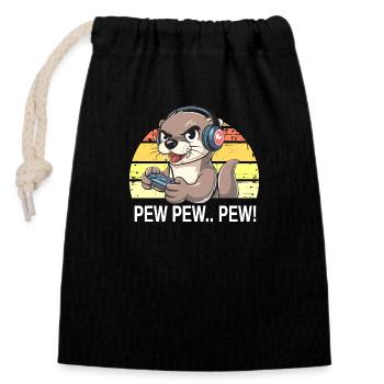 Gaming Otter: Pew Pew Vibes - Verschließbarer Geschenkbeutel aus Baumwolle (14x20cm) - Schwarz - Vorne