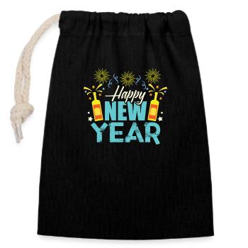 Newyear 5 - Closable cotton gift bag (14x20cm) - black - Front