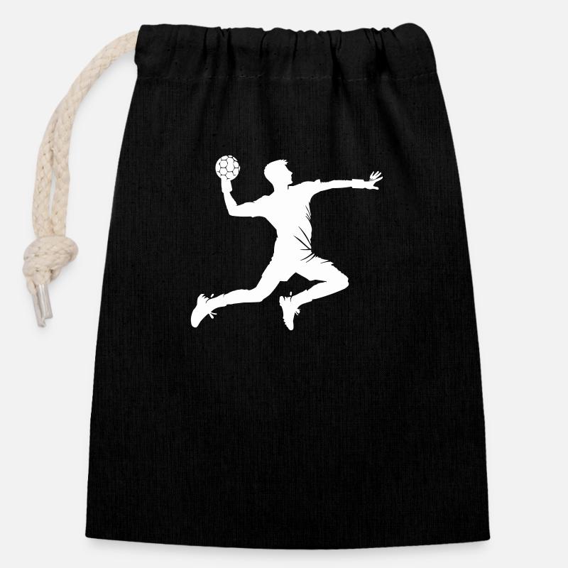 handball - Verschließbarer Geschenkbeutel aus Baumwolle (14x20cm) - Schwarz