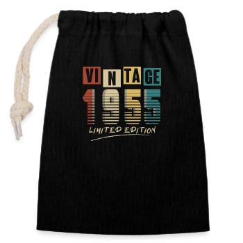 1955 Vintage 1955 né en 1955 anniversaire. Année 2 - Sac cadeau en coton avec cordon (14 x 20 cm) - noir - Devant