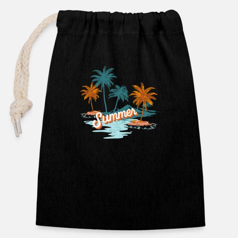 SummerVibes - Design - Verschließbarer Geschenkbeutel aus Baumwolle (14x20cm) - Schwarz