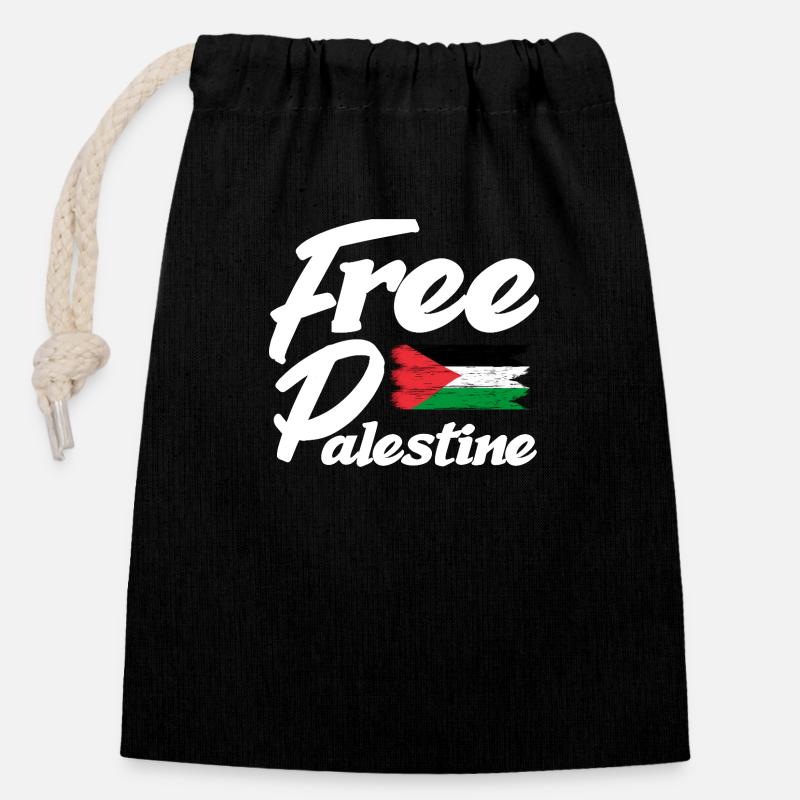 Drapeau de la Palestine - Sac cadeau en coton avec cordon (14 x 20 cm) - noir
