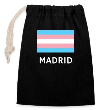Trans Pride Flagge Madrid - Verschließbarer Geschenkbeutel aus Baumwolle (14x20cm) - Schwarz - Vorne