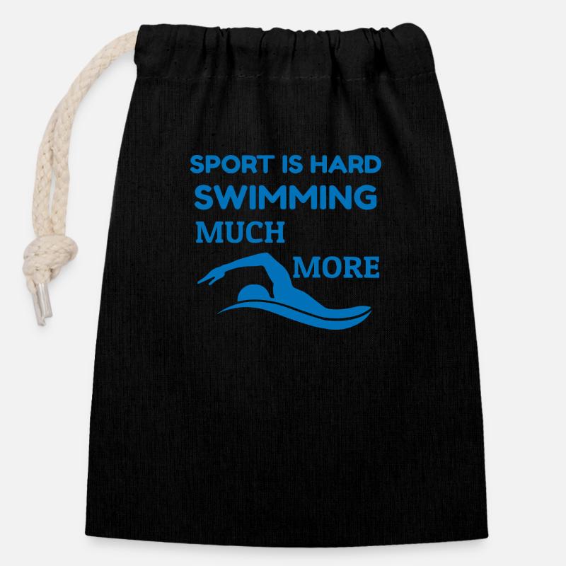 Nageur passionné - Le sport est une citation difficile - Sac cadeau en coton avec cordon (14 x 20 cm) - noir