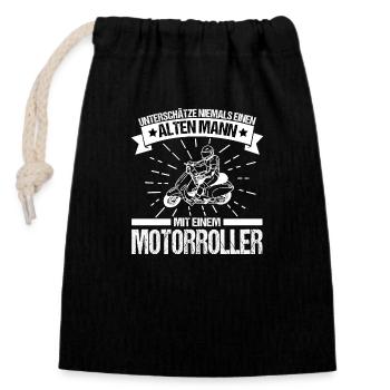 Motorroller Unterschätze Alten Mann Rentner Spruch - Verschließbarer Geschenkbeutel aus Baumwolle (14x20cm) - Schwarz - Vorne