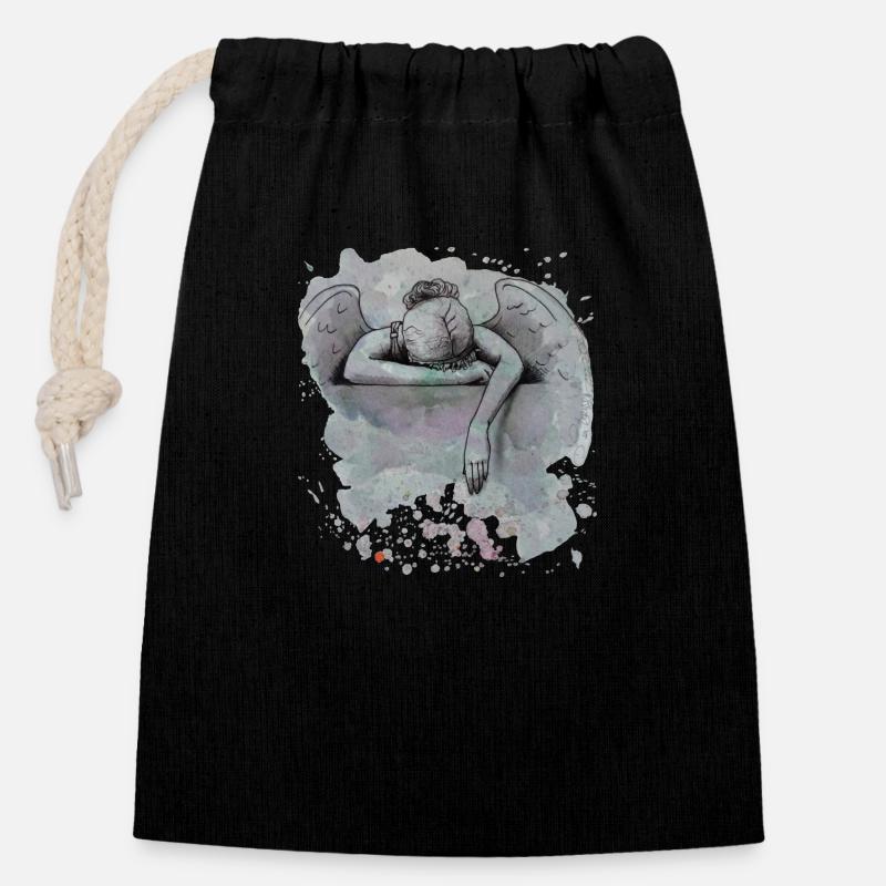 Ange en deuil/chagrin - Sac cadeau en coton avec cordon (14 x 20 cm) - noir