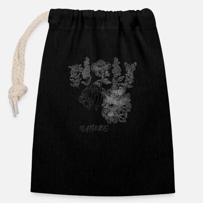 tigre - Sac cadeau en coton avec cordon (14 x 20 cm) - noir