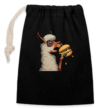 Lama mangeur de cheeseburger - Sac cadeau en coton avec cordon (14 x 20 cm) - noir - Devant
