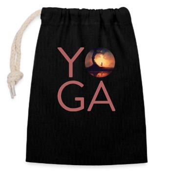 Yoga Typo Illu - Sac cadeau en coton avec cordon (14 x 20 cm) - noir - Devant