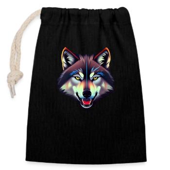 wolf - Closable cotton gift bag (14x20cm) - black - Front